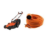 BLACK+DECKER Tondeuse Filaire 1400W, Tondeuse à Gazon Electrique 34 cm, 6 hauteurs réglables & Zenitech - Prolongateur 16A HO5VV-F 2x1,5 Orange 25m