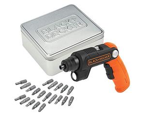 BLACK+DECKER - Tournevis Electrique BDCSFL20AT-QW - 3.6V, 180 Tr/min, 5.5 Nm, Lampe LED Intégrée, Poignée 3 Positions, Orange - 1 Boite Métallique, 20 Embouts De Vissage, 1 Chargeur