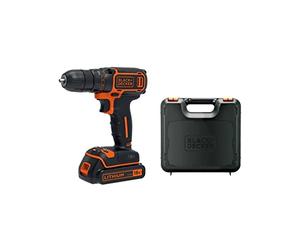 BLACK+DECKER Unisexe - Adultes Perceuse visseuse sans fil - Chargeur inclus - Livrée en coffret - Compacte et légère, Coffret, 1 batterie