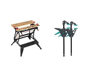 BLACK+DECKER WM825-XJ Etabli-étau Pliable Grand Format - Serrage Une Main - Plan de Travail, Charges maximales : 250 kg & wolfcraft 3455100-2 Mini Serre-Joint à Une Main Saillie 40, Ouverture 110 mm