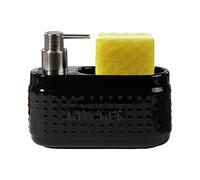 Black Dish Soap Dispenser with Sponge Holder, Large Capacity Ceramic Liquid Soap Dispenser for Kitchen Countertop-580ml.