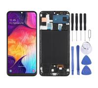 (Black) Écran LCD Super AMOLED pour ensemble complet de numériseur Galaxy A50 avec cadre