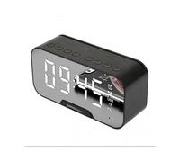 (Black)Electronic Alarm Clock LED Digital Display Bluetooth 5.0 Speaker Mirror Alarm Clock With Radio Function Desktop Table Decoration