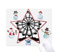 Black Ferris Wheel Amusement Park Outline Christmas Snowman Family Star Mouse Pad