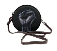 Black Fist Held Up Sac à bandoulière rond en cuir pour femme