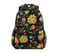Black Flower Shoulder Backpack Student Bookbags for Travel Kid Girls Boys