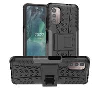 (Black)For Nokia G11/g21 Shockproof Anti-fall Tire Pattern Design Cover Pc + Tpu Hybrid Rugged Armor Phone Case With Built-in Kickstand - Orange xinda