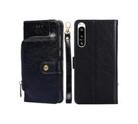 (Black)For Sony Xperia 5 IV Zipper Bag Flip Leather Phone Case