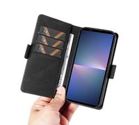 (Black) For Sony Xperia 5 V Leather Phone Case Folding Stand Wallet Cover