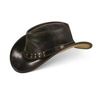 Black Forest Fox Buffalo Bill Chapeau de cowboy western en cuir pour homme et femme, marron foncé, XL