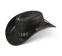 Black Forest Fox Buffalo Bill Western Cowboy Chapeau en cuir pour homme et femme, Gris vieilli, XL