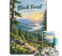 Black Forest Germany Landscape Illustration Puzzle, 1000 pièces | Pour offrir à un adulte qui aime les puzzles : ce puzzle 1000 pièces pour adultes associe idée cadeau et passion du puzzle.