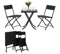 Black Forest | Petit ensemble mobilier de jardin | 2 fauteuils + 1 table en textilène noir | Extérieur et terrasse