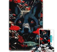 Black Fox with Fiery Eyes in Autumn Leaves Puzzle en Bois, None pièces | Cadeau du Nouvel An pour passionné : loisir pour amateur de puzzle.