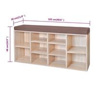 ""Black Friday"" Banc long de rangement - JILL - Meuble d'entrée - à chaussures - 10 compartiments Couleur chêne 103x30x48 cm - BB572