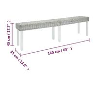 ""Black Friday"" Banc salon - JILL - Banquette/Coffre - Blanc 160x35x45 cm - Rotin kubu naturel et acajou solide BB107