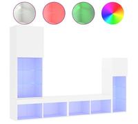Black Friday""Unités murales TV - Cabinet TV mural - Armoire flottante avec LED - 4 pcs blanc - Bois d'ingénierie EU01_833309