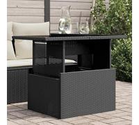 Black Glass Top Garden Table 100x55x73cm with Woven Resin Frame - Adjustable Height Outdoor Dining Coffee Table for Patio, Terrace Durable Powder-Coated Steel Tempered Glass - Weather Resistant