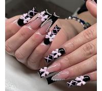 Black Glossy Cercin Press Sur Les Ongles Avec Des Arcs Designs Stick Couvoirs Full False Pour Fêtes Et Mariages Appuyez Sur Nail