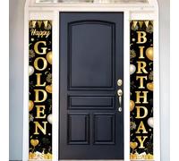 Black Gold Happy Birthday Door Banner, Golden Birthday Party Decorations Banner Golden Birthdays Porch Sign for Women Men Black Golds Outdoor Indoor 16th 21st 30th 40th Birthdays Party Decor Supplies