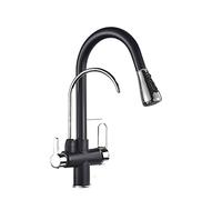 Black Gold Kitchen Faucet with ll-Out Sprayer 3-Way Water Filter for Drinking Hot & Cold Water Mixer Stylish Sink Tap for Modern Kitchens (1 Black B)