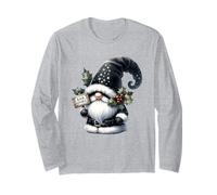 Black Goth GNOME with Bah Humbug Sign for Xmas Funny Santa Manche Longue