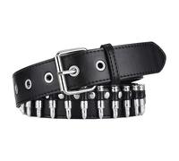 Black Gothic Belt - Pu Leather Punk Waist Strap, Unique Bullet Cutouts, Durable Detail Trendy Statement Piece | Accessoire polyvalent pour Sortir ensemble Clubbing Festivals Everyday Outfits
