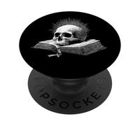 Black Gothic Occult Book Lover Reading Skull Bookish PopSockets PopGrip Adhésif