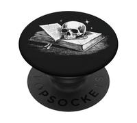 Black Gothic Occult Book Lover Reading Skull Bookish PopSockets PopGrip Adhésif
