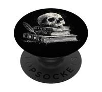 Black Gothic Occult Book Lover Reading Skull Bookish PopSockets PopGrip Adhésif