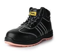 BLACK HAMMER Bottes de Sécurité pour Femme Embout Composite Chaussures Idéal pour les entrepôts Confortables avec Semelles Intérieures Coussinées et Col Rembourré Cuir Lisse S3 SRC 2001 (40 EU)