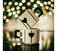 Black Heart Ceramic Mugs Set for Valentine’s Day Modern Romantic Gift