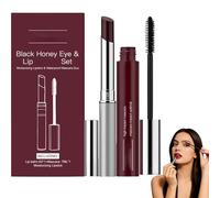 Black Honey - Kit de rouge à lèvres - Mascara noir imperméable - Rouge à lèvres hydratant et mascara duo imperméable - Maquillage naturel pour les yeux et les lèvres sèches - 1 boîte