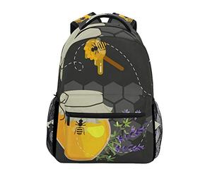 Black Honeybee Shoulder Backpack Student Bookbags for Travel Kid Girls Boys