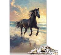 Black Horse Freedom by The Sea Puzzle 1000 Pieces Cadeau Unique Jeu Éducatif Challenge Toy À De Qualité Supérieure Peinture Art pour Adultes Et Enfants À Partir De 14 Ans 1000pcs (40x28cm)