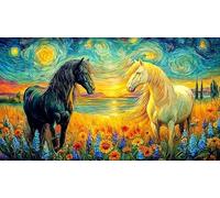 Black-Horse-Galloping-Through-Fire-and-Water Puzzle pour Adultes 1000 pièces Jeu Stimulant Jeux éducatifs Beau Puzzle de décoration pour décoration Murale et Cadeaux 38x52/1000 pièces