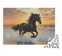 Black Horse Plage galopante 1000 Pièces Puzzle Adulte Papier Recy nti-Stress Difficile pour Experts Livraison Rapide avec Affiche Guide 38x26cm/1000pcs