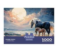 Black Horse with A White Mane 1000 Pcs Carton Extra-épais Coffret De Puzzles Wild Beast Stimulant Et Éducatif Jeu Créatif Puzzles pour Adultes Et Enfants 70x50cm/1000pcs