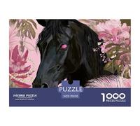 Black Horse with Pink Eyes 1000 Pcs Carton Extra-épais Coffret De Puzzles Fantasy Horse Stimulant Et Éducatif Jeu Créatif Puzzles pour Adultes Et Enfants 70x50cm/1000pcs
