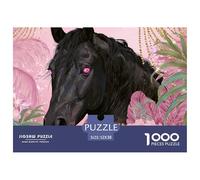 Black Horse with Pink Eyes 1000 Pcs Carton Extra-épais Lot de Puzzles Black Horse Stimulant Et Éducatif Jeu Familial Puzzles pour Adultes Et Enfants 52x38cm/1000pcs