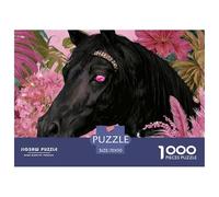 Black Horse with Pink Eyes 1000 Pcs Carton Premium Coffret De Puzzles Fantasy Horse Stimulant Et Éducatif Jeu Familial Puzzles As Birthday Gifts 70x50cm/1000pcs