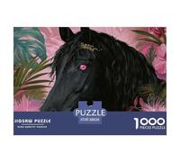 Black Horse with Pink Eyes 1000 Pièces Carton Premium Coffret De Puzzles Fantasy Horse Anti-Stress Défi Unique Puzzles As Birthday Gifts 38x26cm/1000pcs
