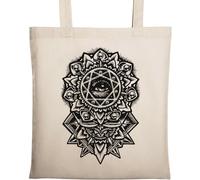 Black Illuminati Mandala Meditation All Seeing Eye Art Naturel Ecologique Coton Tote Bag Beige