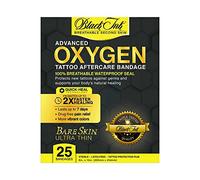 BLACK INK Lot de 25 bandages respirants à l'oxygène pour seconde peau - Guérison 2 fois plus rapide - Sans latex - Film de protection imperméable pour tatouage - 8 x 10
