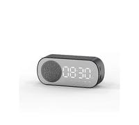 (Black) Intelligence LED Wireless Bluetooth-compatible Speaker Mirror Surface Clock Double Alarm Support TF