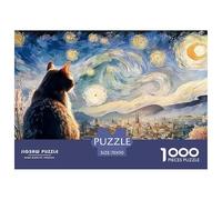 Black Kitten in Style of Van_goghs 1000 Pcs Carton Extra-épais Coffret De Puzzles Kitten Anti-Stress Jeu Familial Puzzles pour Adultes Et Enfants 70x50cm/1000pcs