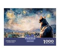 Black Kitten in Style of Van_goghs 1000 Pcs Carton Premium Coffret De Puzzles Kitten Stimulant Et Éducatif Défi Unique Puzzles As Birthday Gifts 70x50cm/1000pcs