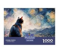Black Kitten in Style of Van_goghs 1000 Pcs Carton Premium Lot de Puzzles Kitten Stimulant Et Éducatif Jeu Créatif Puzzles pour Adultes Et Enfants 52x38cm/1000pcs