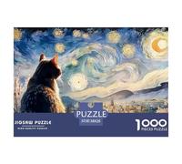 Black Kitten in Style of Van_goghs 1000 Pcs Carton Premium Lot de Puzzles Kitten Stimulant Et Éducatif Défi Unique Puzzles As Birthday Gifts 38x26cm/1000pcs