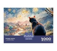 Black Kitten in Style of Van_goghs 1000 Pcs Carton Premium Lot de Puzzles Kitten Stimulant Et Éducatif Jeu Créatif Puzzles As Birthday Gifts 70x50cm/1000pcs